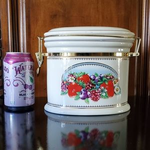 8" Oval Ceramic Luscious Berries Ceramic Canister with Gold Trim